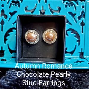 Avon Chocolate Pearl Halo Stud Earrings NWT